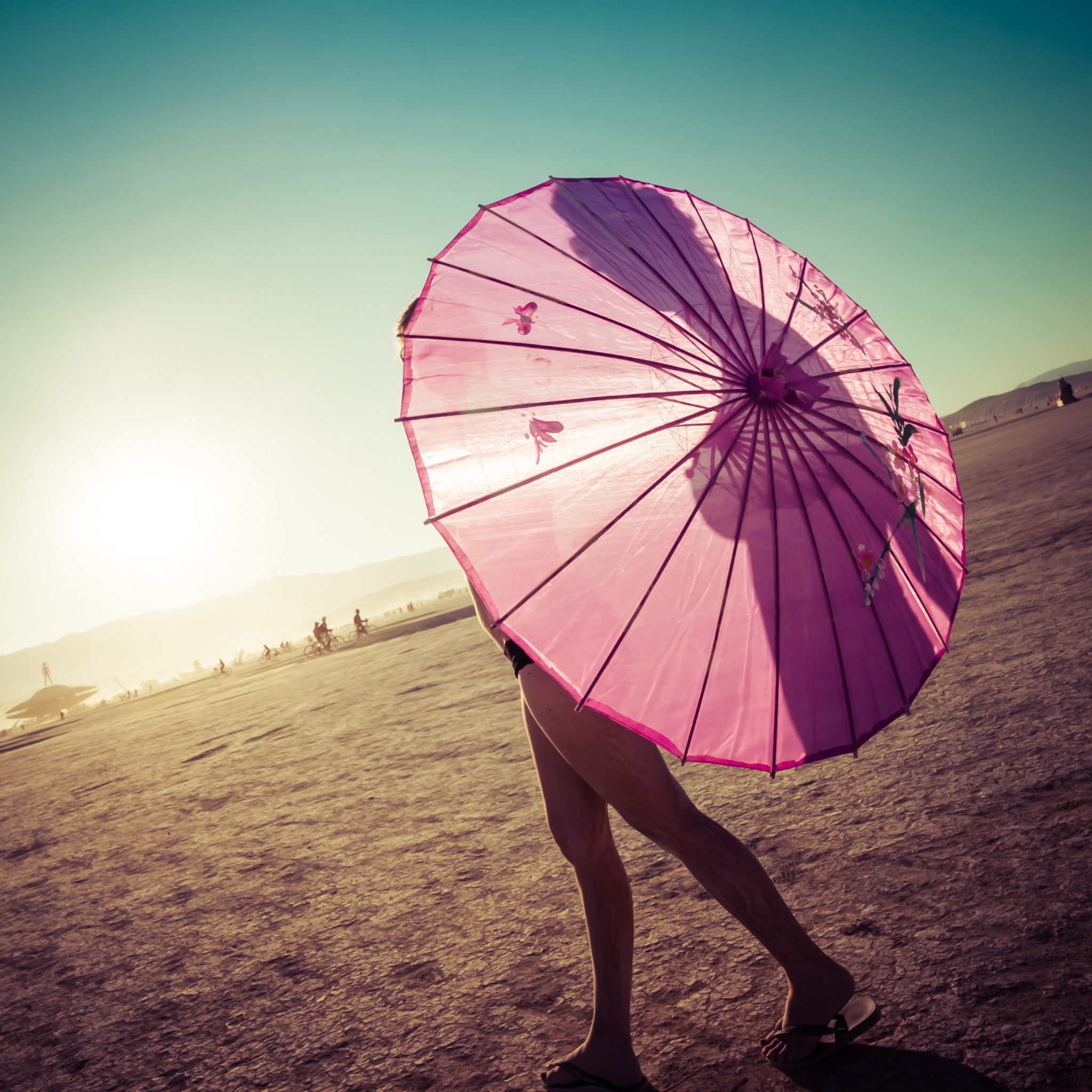 Pink Umbrella Wallpaper 4K, Girl, Sunrise, Shadow, Clear